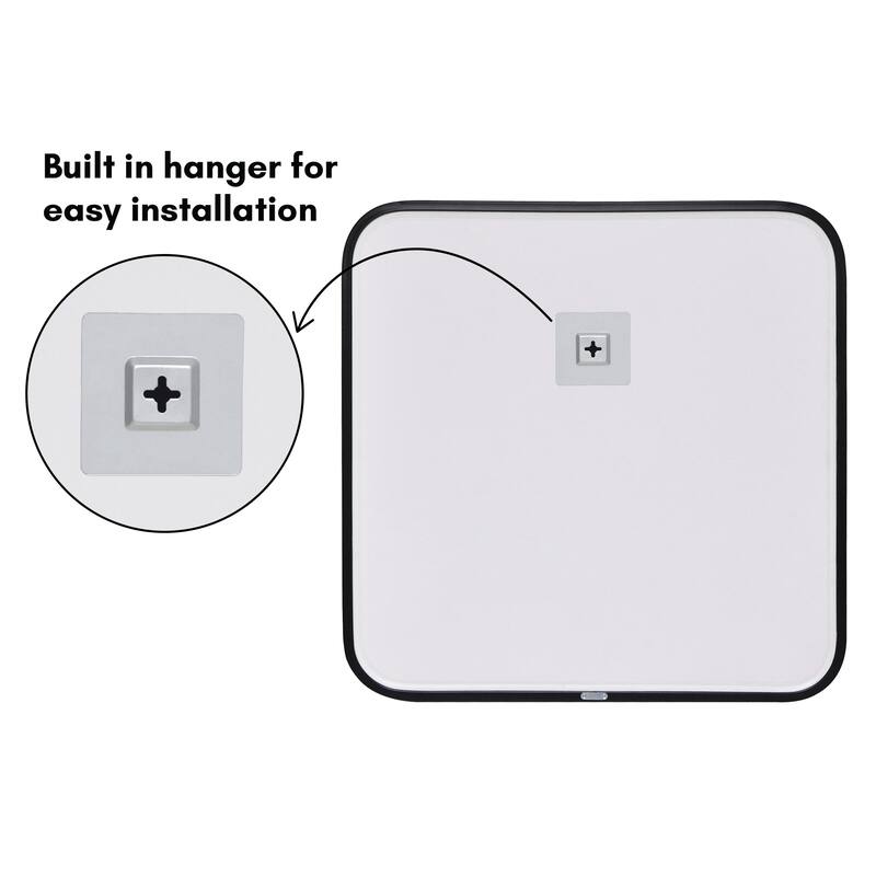 24" Framed Black Square Mirror with Rounded Corners Modern Wall